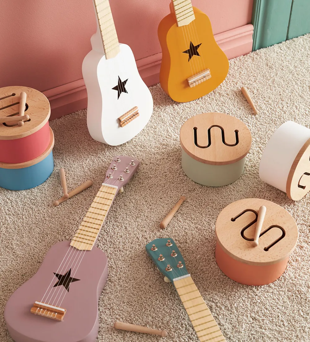 Kids Concept Musikinstrumenter*Trælegetøj - Tromme Mini - 16,5 x 9 cm - Hvid