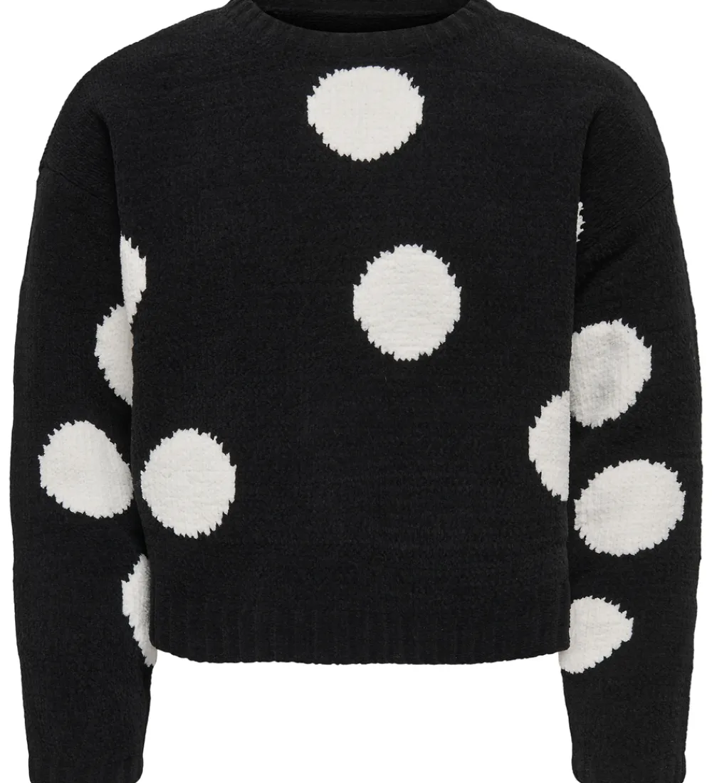 Bluser|Pigetøj-Kids Only Bluse - Strik - KogSus - Black/ Egret/ Polka Dot Assym