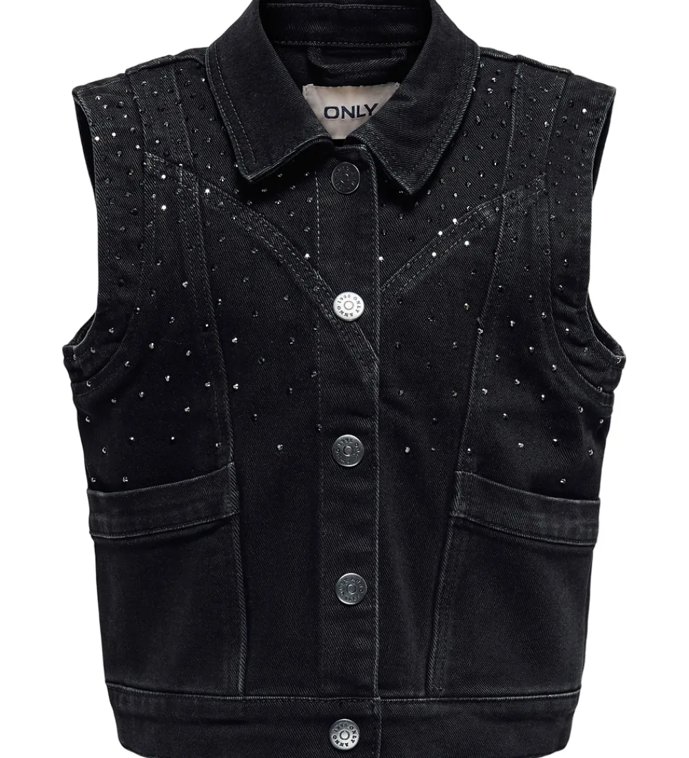 Veste-Kids Only Denimvest - KogKennedy - Washed Black/Rhinestone