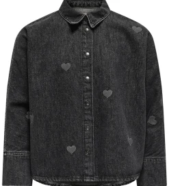 Kjoler-Kids Only Skjorte - KogGrace - Washed Black/ Heart Embroide