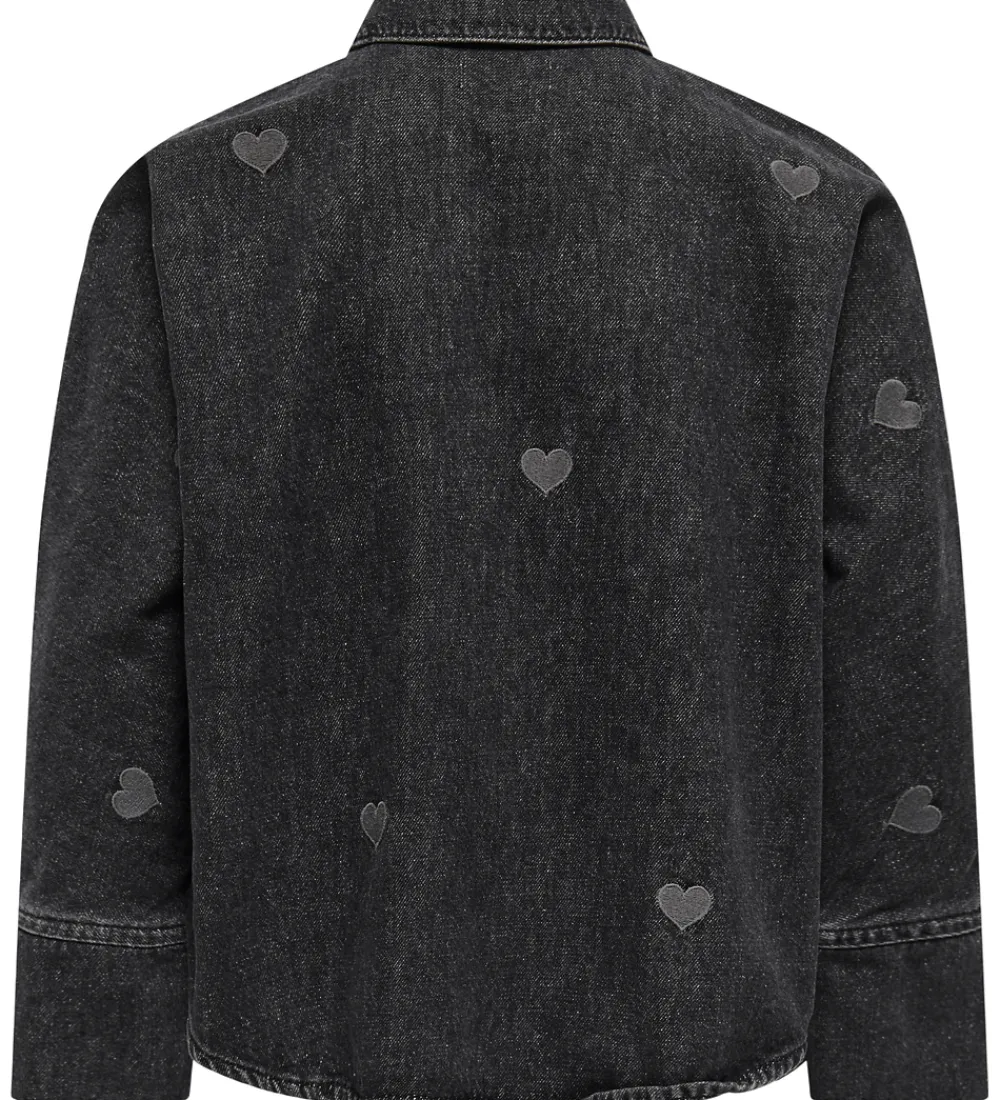 Kjoler-Kids Only Skjorte - KogGrace - Washed Black/ Heart Embroide