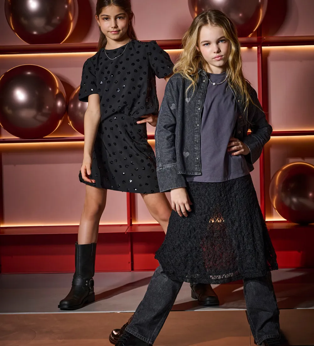 Kjoler-Kids Only Skjorte - KogGrace - Washed Black/ Heart Embroide