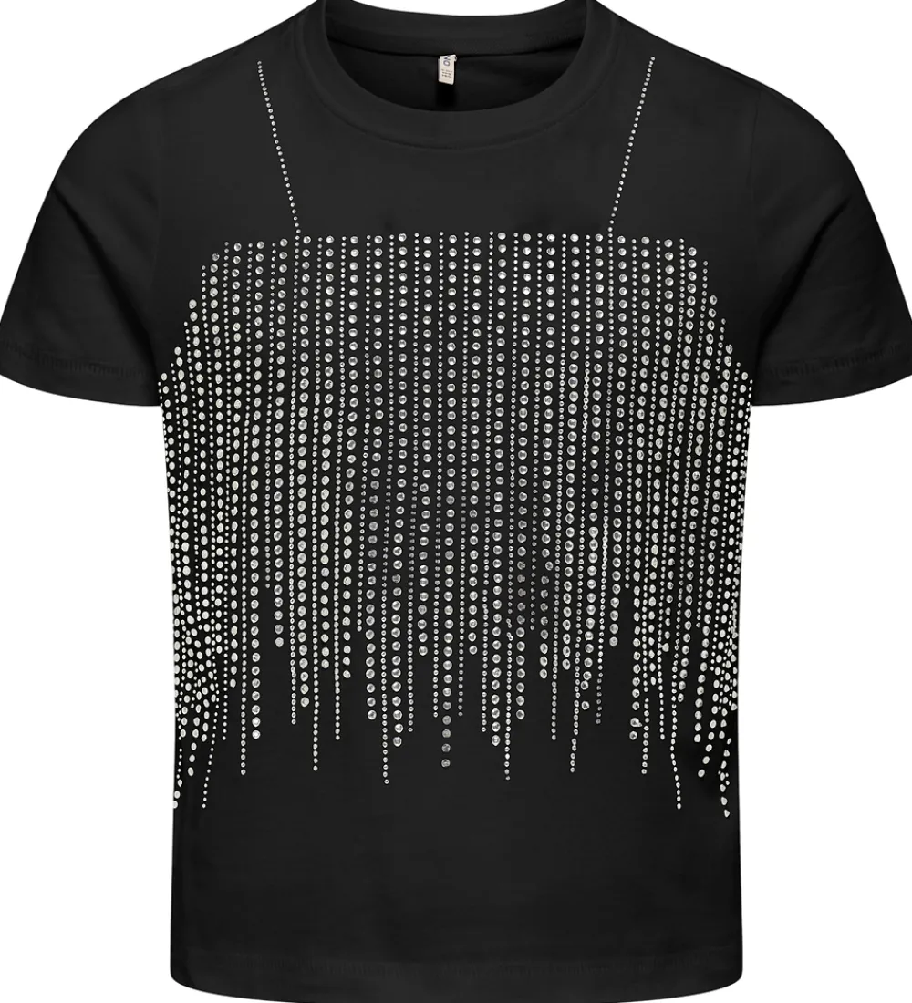 Kids Only T-Shirts*T-shirt - KogBillie - Stone Top - Black/Rhinestone Sil