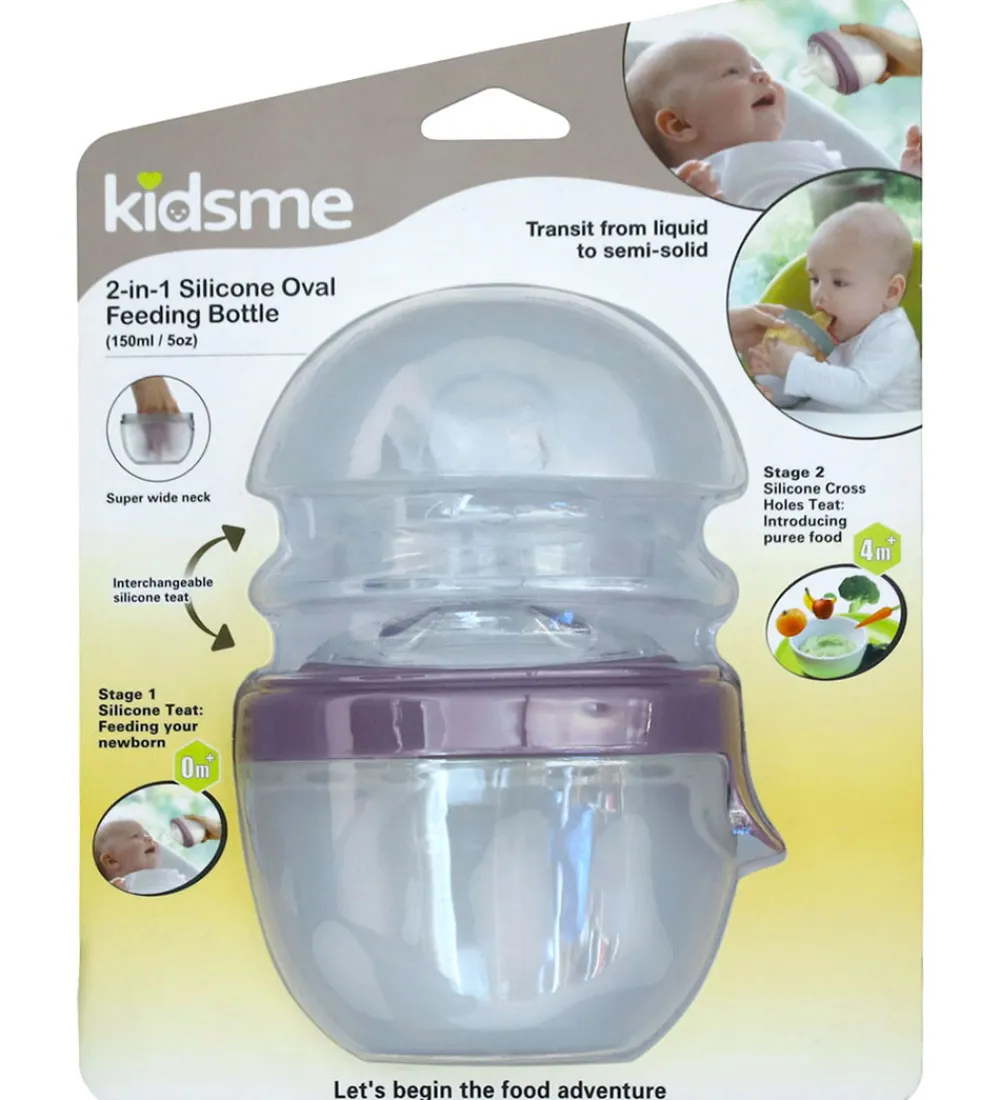 KidsMe Sutteflasker|Spisetid*Sutteflaske/Food Feeder - 2-i-1 - 150ml - Silikone - Plum