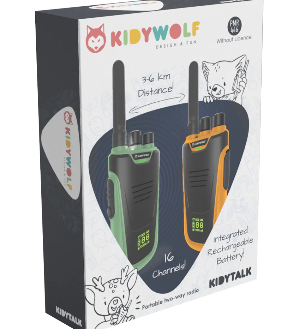 Kidywolf Walkie Talkies*Walkie Talkie - 2 stk. - Kidytalk - Grøn/Orange