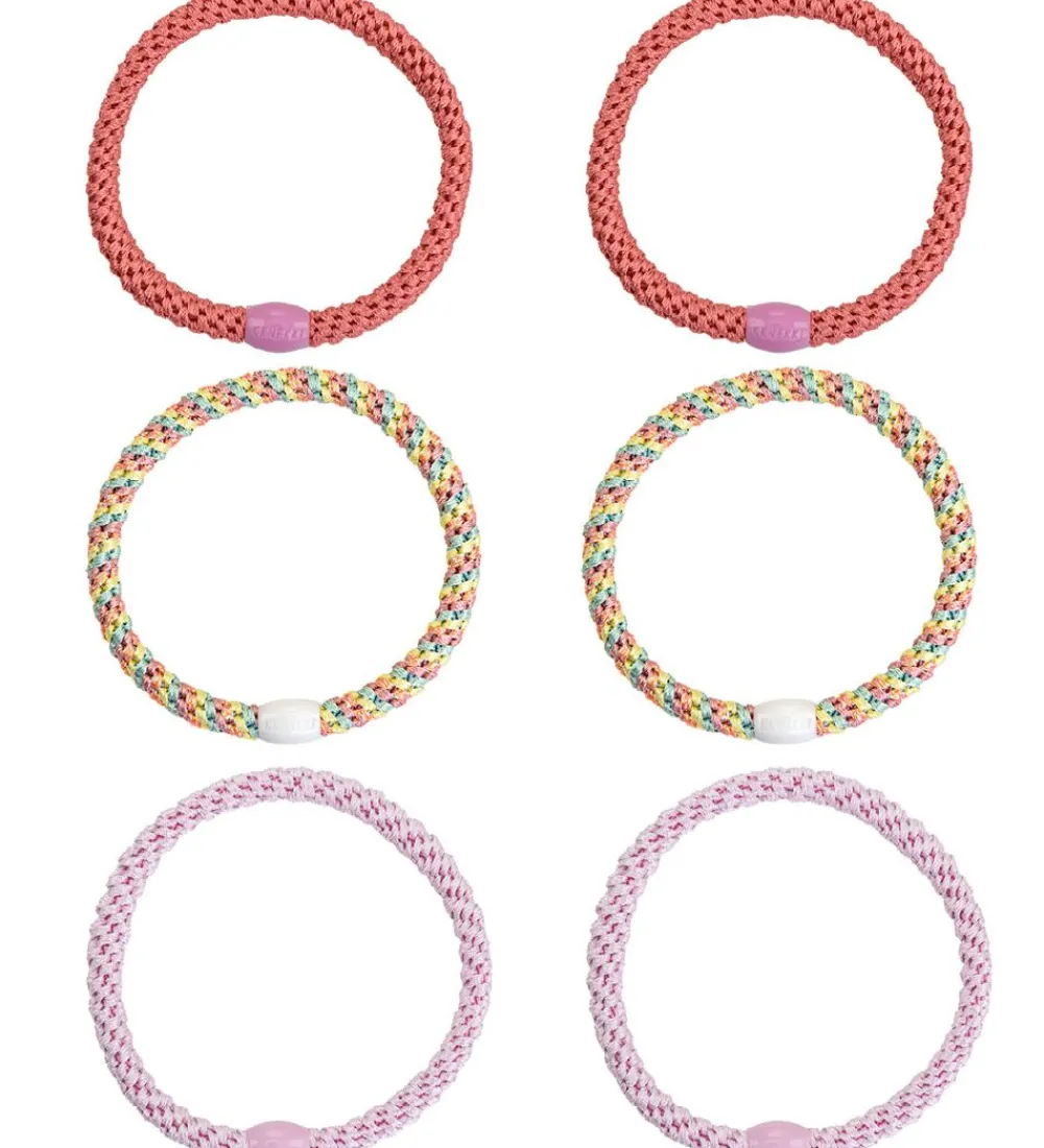 Kknekki Hårelastikker*Hårelastikker - 6-Pak - Slim - Pastel Glimmer/Lys Rosa G