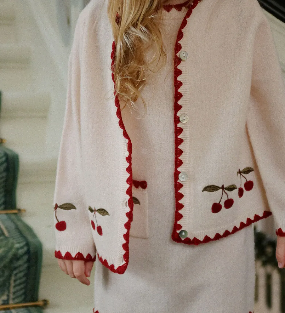 Konges Sløjd Cardigans*Cardigan - Uld - Collette - Off White m. Kirsebær