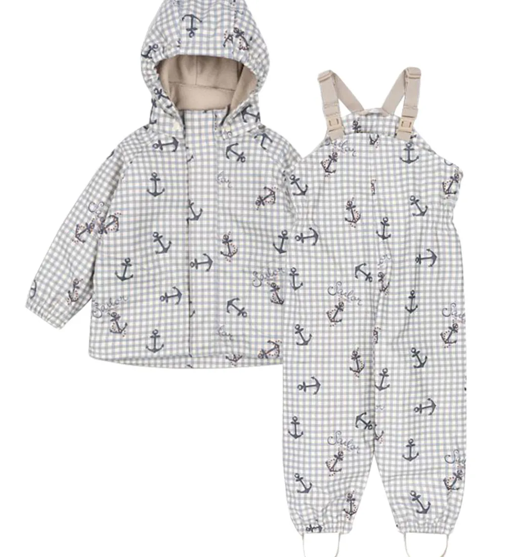 Regntøj-Konges Sløjd Regntøj m. Seler/Fleece - PU - Palme - Sailor Check