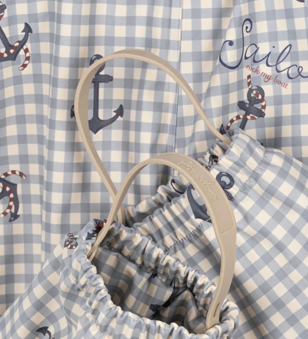 Regntøj-Konges Sløjd Regntøj m. Seler/Fleece - PU - Palme - Sailor Check