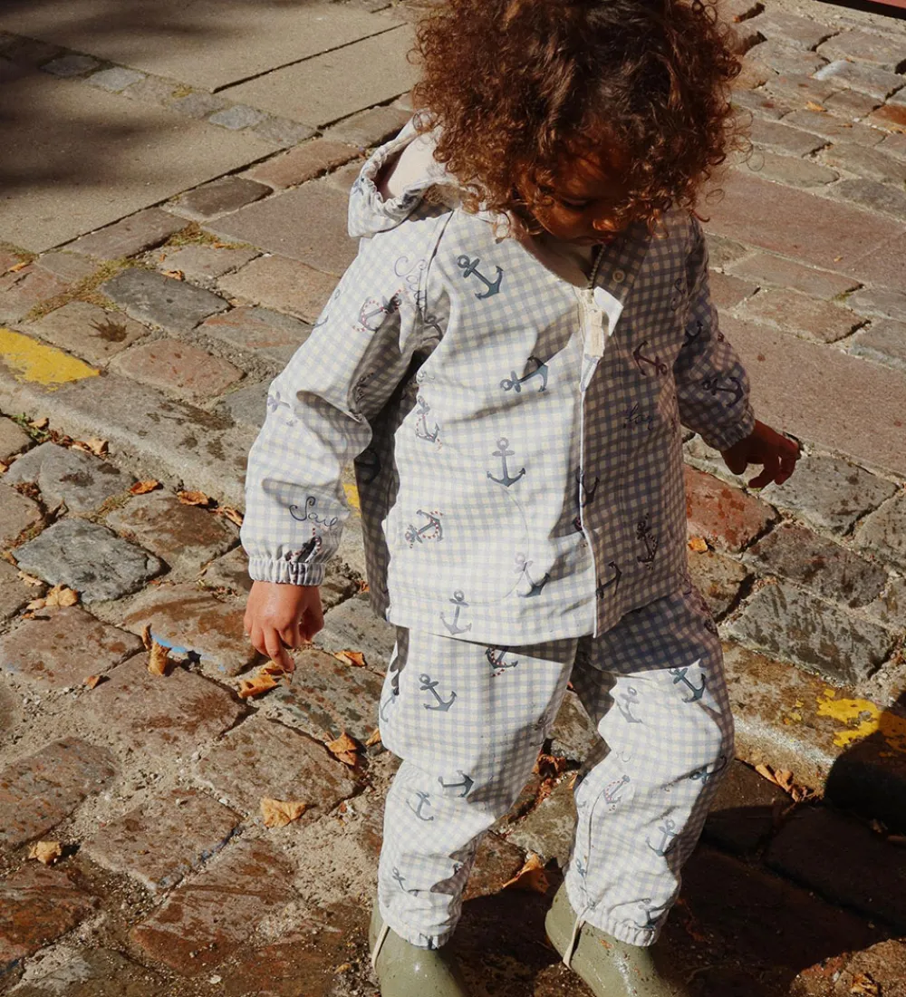 Regntøj-Konges Sløjd Regntøj m. Seler/Fleece - PU - Palme - Sailor Check