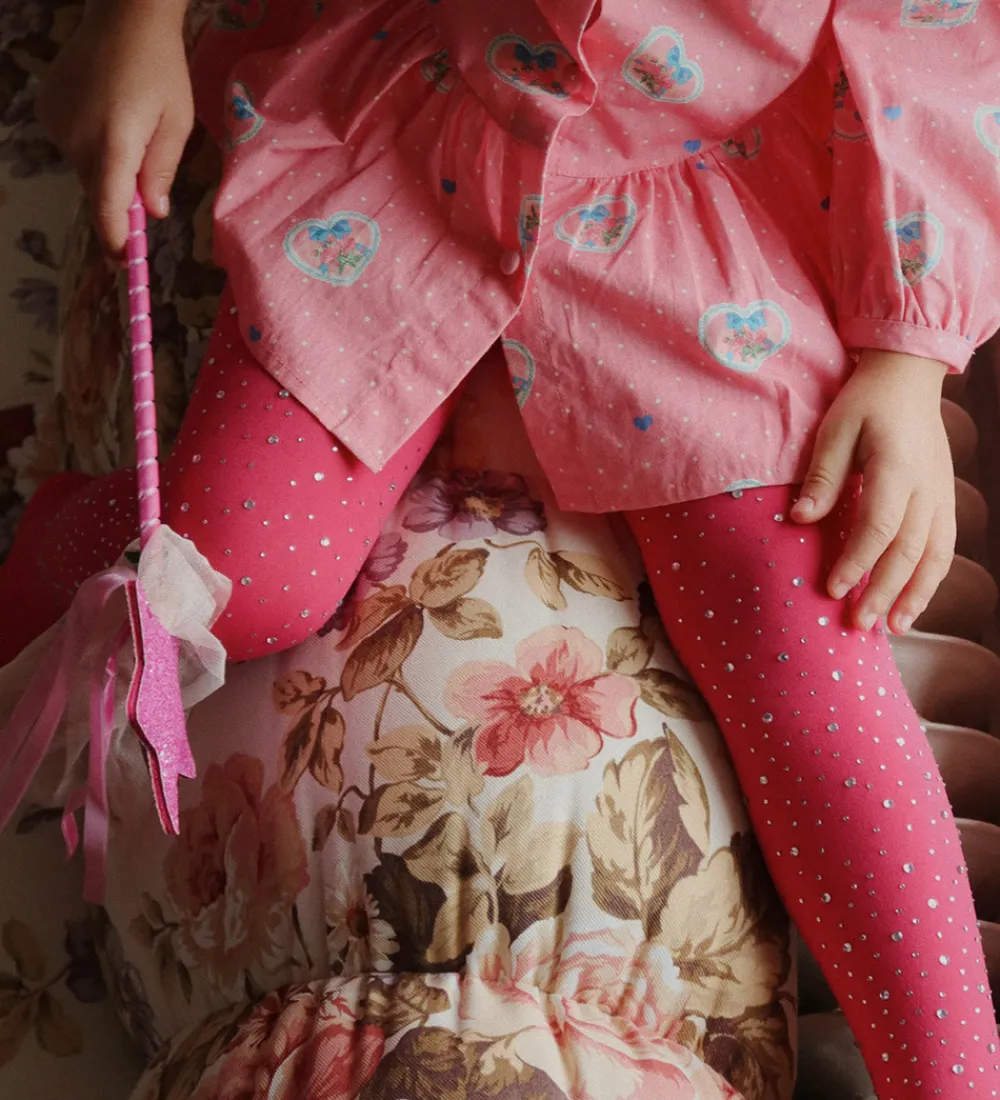 Konges Sløjd Strømpebukser*Strømpebukser - Glam - Amour Pink m. Rhinsten