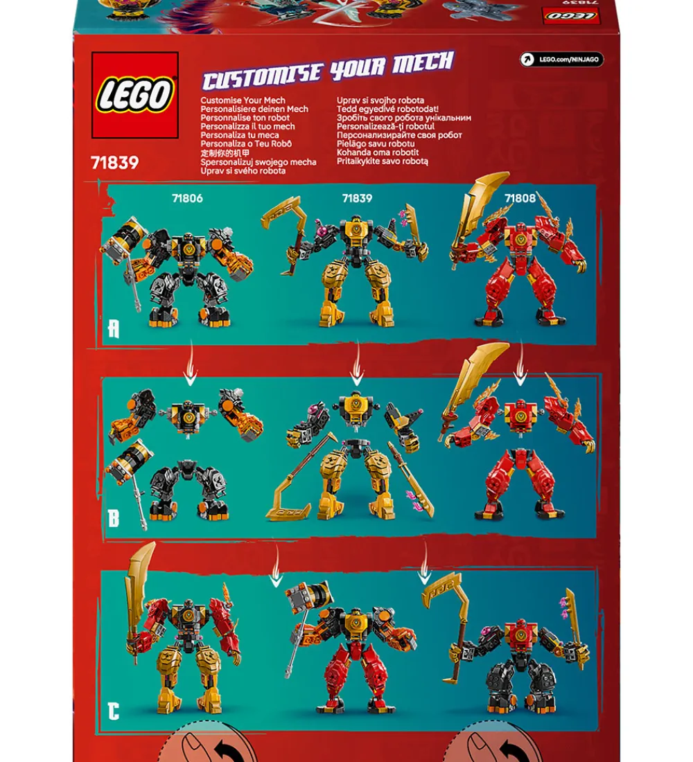 Lego®|Konstruktionslegetøj-LEGO® Ninjago - Arins Spinjitzu-kamprobot 71839 - 213 Dele