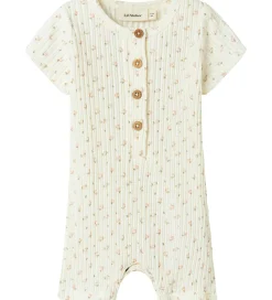 Sommerdragter-Lil Atelier Lil' Atelier Sommerdragt - Rib - NbfHulla - Coconut Milk m. Blom