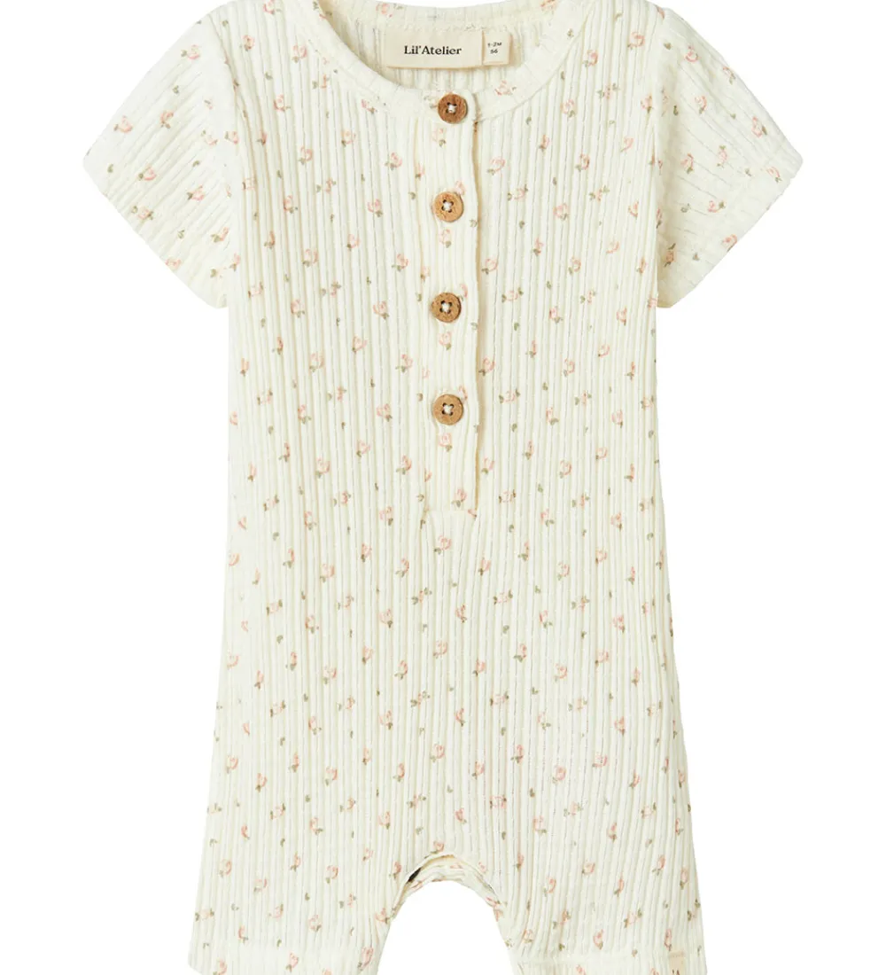 Sommerdragter-Lil Atelier Lil' Atelier Sommerdragt - Rib - NbfHulla - Coconut Milk m. Blom