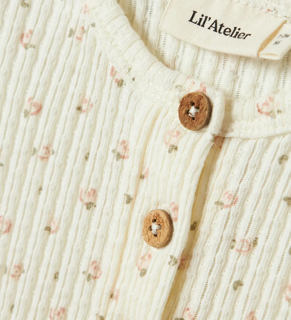 Sommerdragter-Lil Atelier Lil' Atelier Sommerdragt - Rib - NbfHulla - Coconut Milk m. Blom