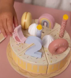 Trælegetøj|Legemad-Little Dutch Fødselsdagskage - 26 Dele - Træ - Rosa