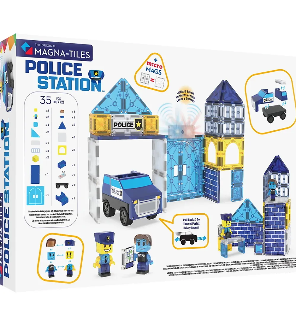 Magnetlegetøj|Konstruktionslegetøj-Magna-Tiles Magnetsæt - 35 Dele - Police Station + MicroMAGS