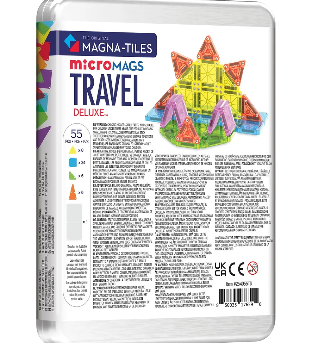 Magnetlegetøj|Konstruktionslegetøj-Magna-Tiles Magnetsæt - 55 Dele - Deluxe Travel Set + MicroMAGS