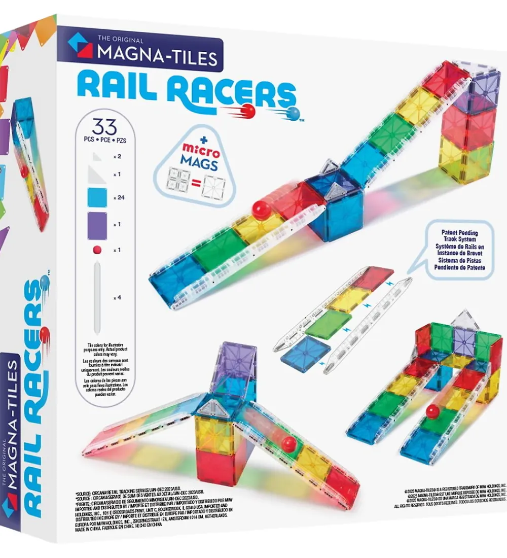 Magna-Tiles Magnetlegetøj|Konstruktionslegetøj*Magnetsæt - 33 Dele - Small Rail Racer + MicroMAGS