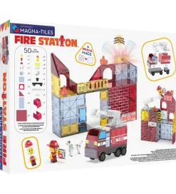 Magnetlegetøj|Konstruktionslegetøj-Magna-Tiles Magnetsæt - 50 Dele - Fire Station + MicroMAGS