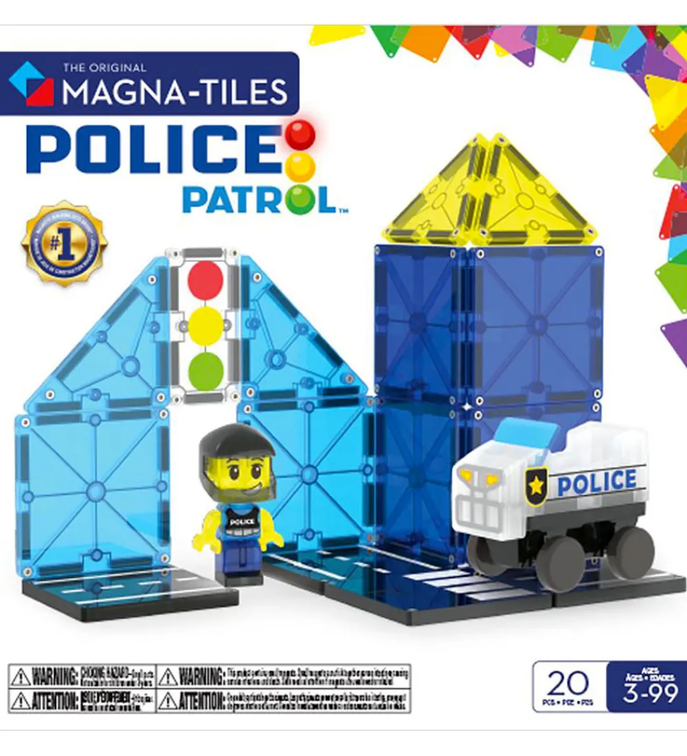 Magnetlegetøj|Konstruktionslegetøj-Magna-Tiles Magnetsæt - 20 Dele - Police Patrol