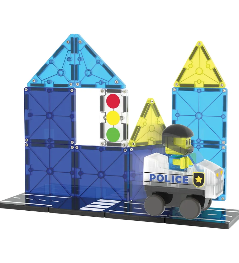 Magnetlegetøj|Konstruktionslegetøj-Magna-Tiles Magnetsæt - 20 Dele - Police Patrol