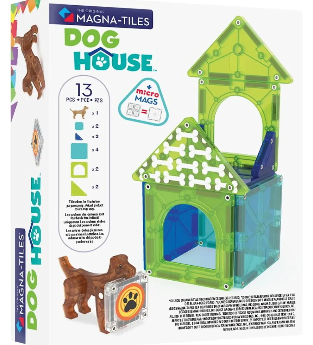 Magna-Tiles Magnetlegetøj|Konstruktionslegetøj*Magnetsæt - 13 Dele - Dog House + MicroMAGS
