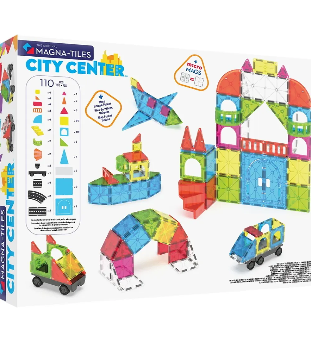 Magna-Tiles Magnetlegetøj|Konstruktionslegetøj*Magnetsæt - 110 Dele - City Center + MicroMAGS