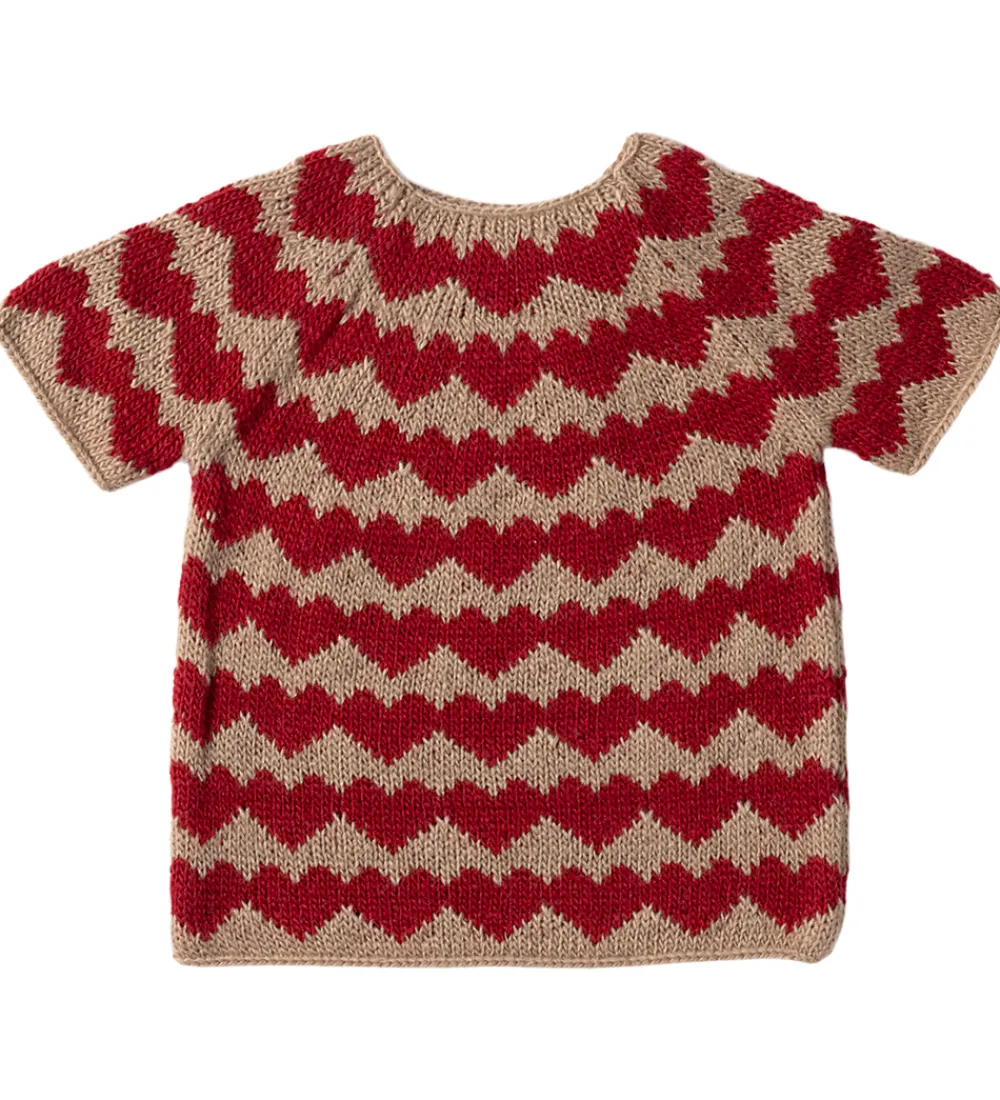 Julepynt-Maileg Julesweater til Nissepige - str.6 - Beige/Røde Hjerter
