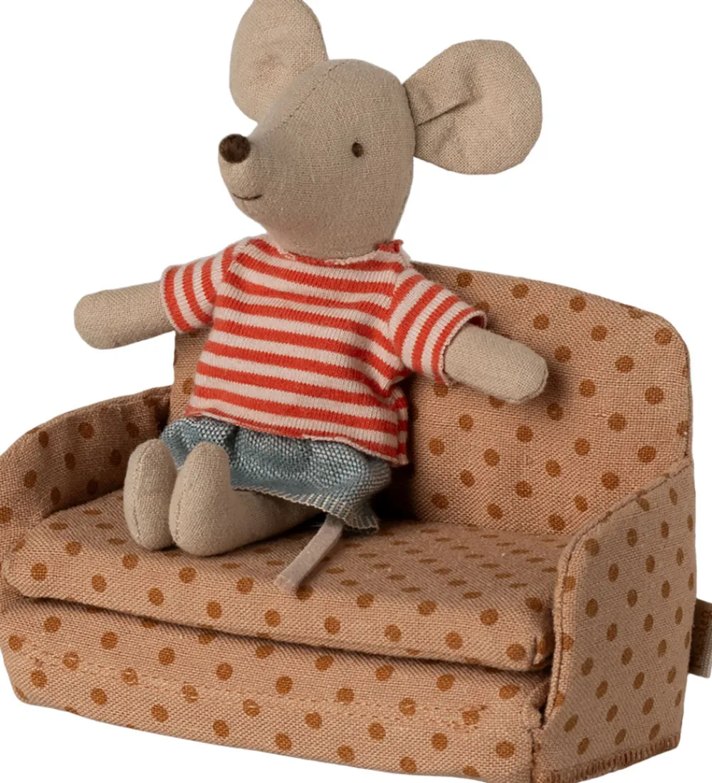Dukker Og Tilbehør-Maileg Miniature Sofaseng - Mus -Prikker