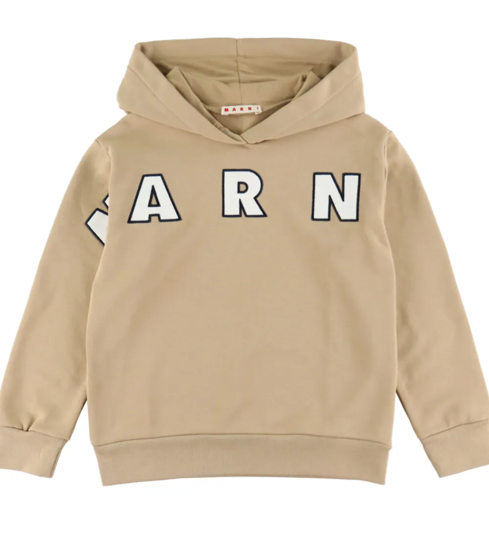 Hættetrøjer-Marni Hættetrøje - Cardboard Beige m. Logo