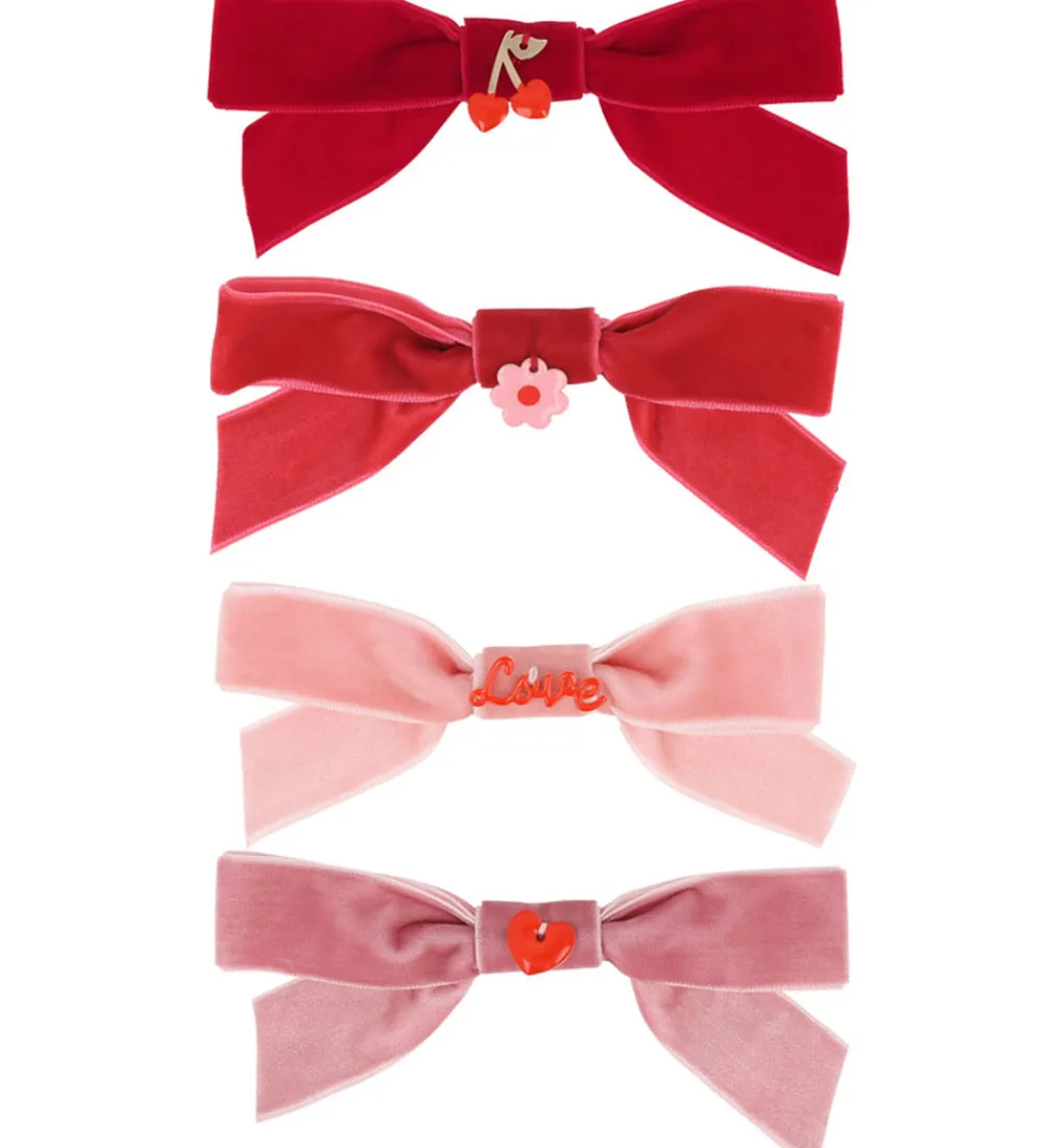 Meri Meri Hårspænder*Hårspænder - 4-pak - Velour - Sløjfer - 11,5 cm - Clip