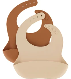 Hagesmække-Mikk-Line Hagesmække - 2-pak - Silikone - White Swan/Brown Sugar