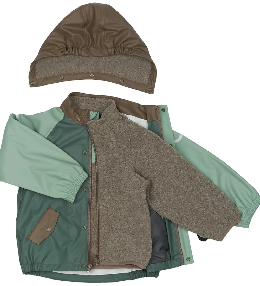 Regntøj-Mikk-Line Regntøj m. Fleece/Seler - PU - 3i1 - Balsam Green