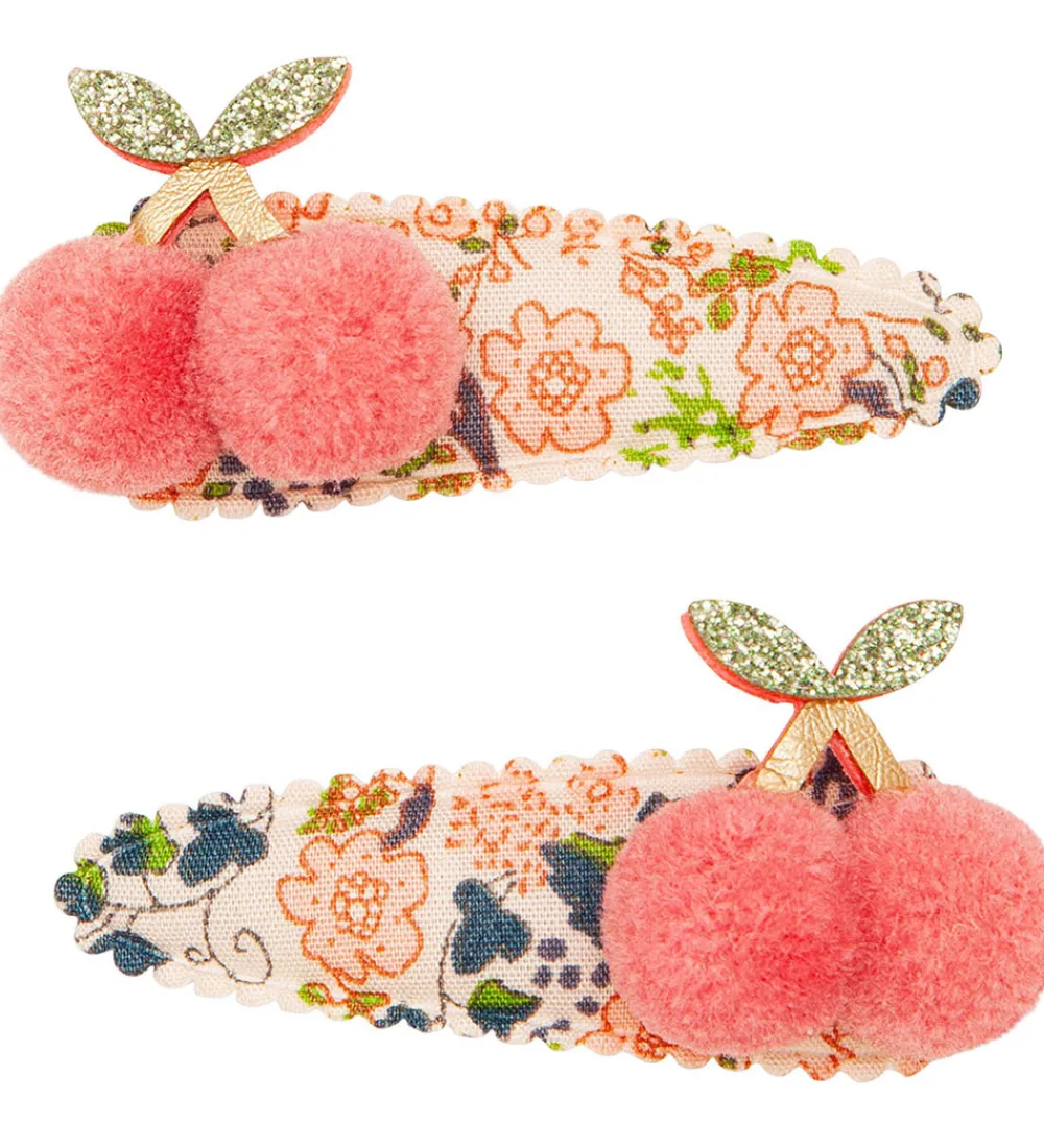 Mimi & Lula Hårspænder*Hårspænder - 2-pak - 5 cm - Floral Pom Pom Cherries