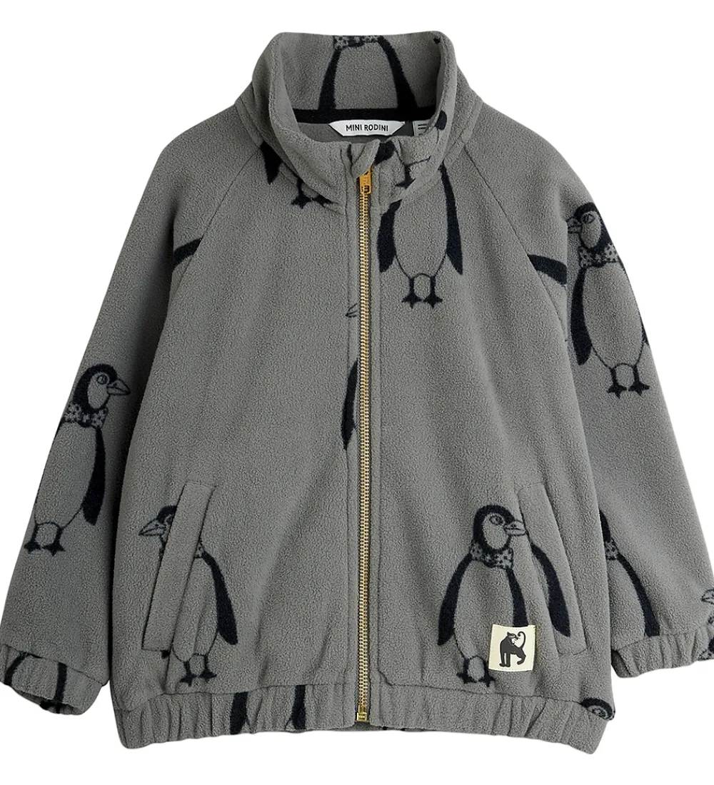 Fleece-Mini Rodini Fleecejakke - Penguin - Grå