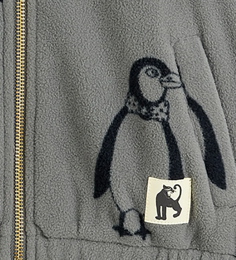 Fleece-Mini Rodini Fleecejakke - Penguin - Grå