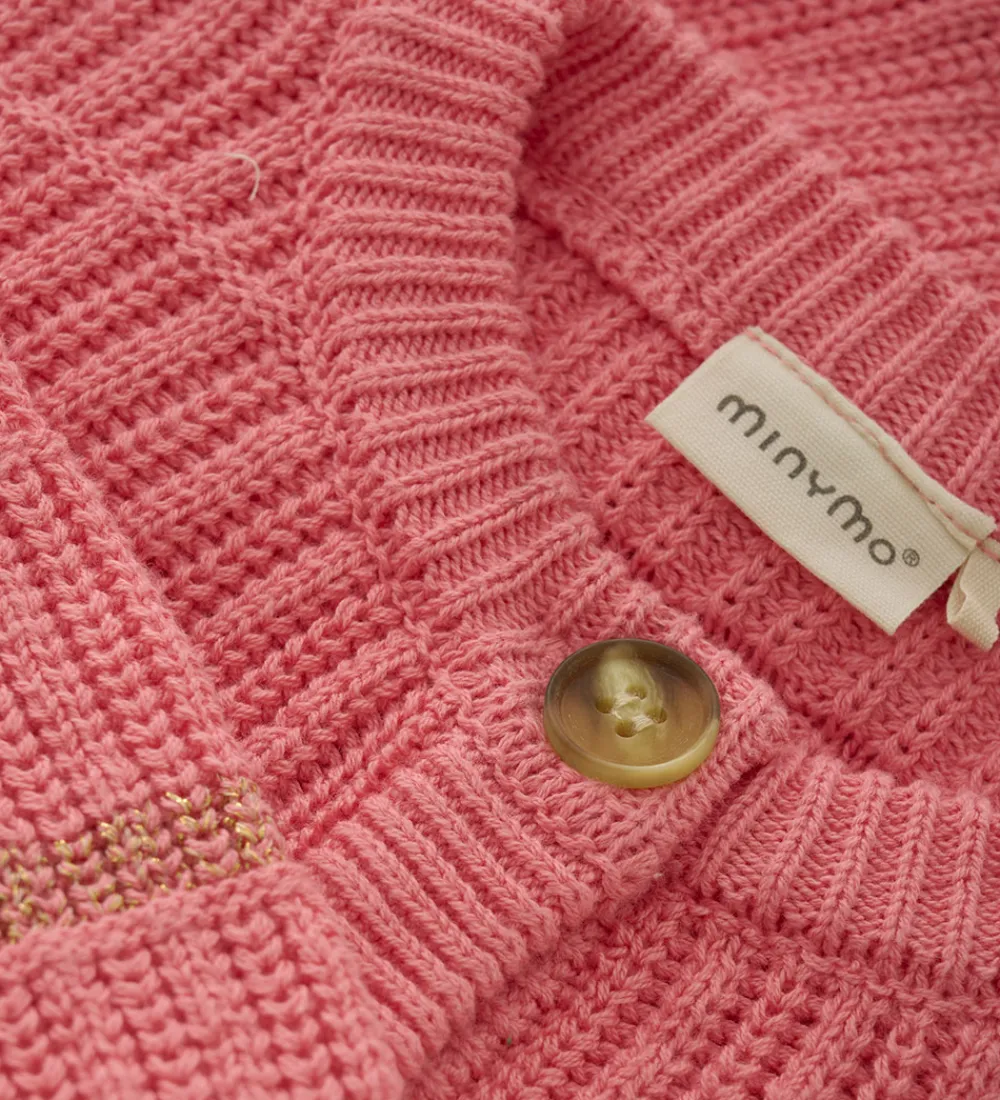 Striktrøjer-Minymo Cardigan - Strik - Rib - Strawberry Ice