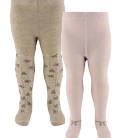 Strømpebukser-Minymo Strømpebukser - 2-pak - Shell/beige m. Sløjfer