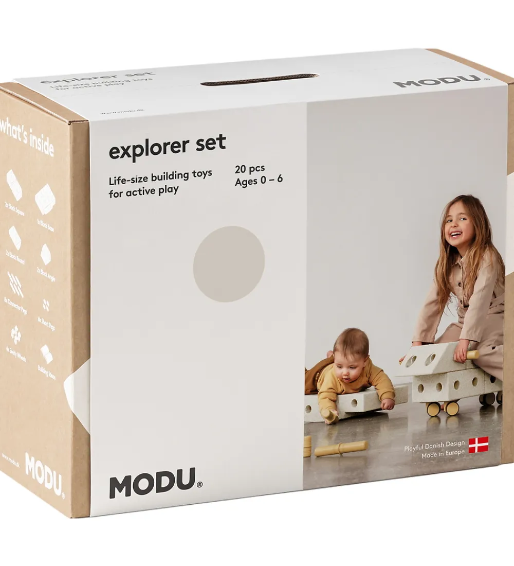 MODU Tumledyr|Motorisk Legetøj*Explorer Sæt - 20 Dele - 55x40x20 cm - Sand Grey/Honey Yell