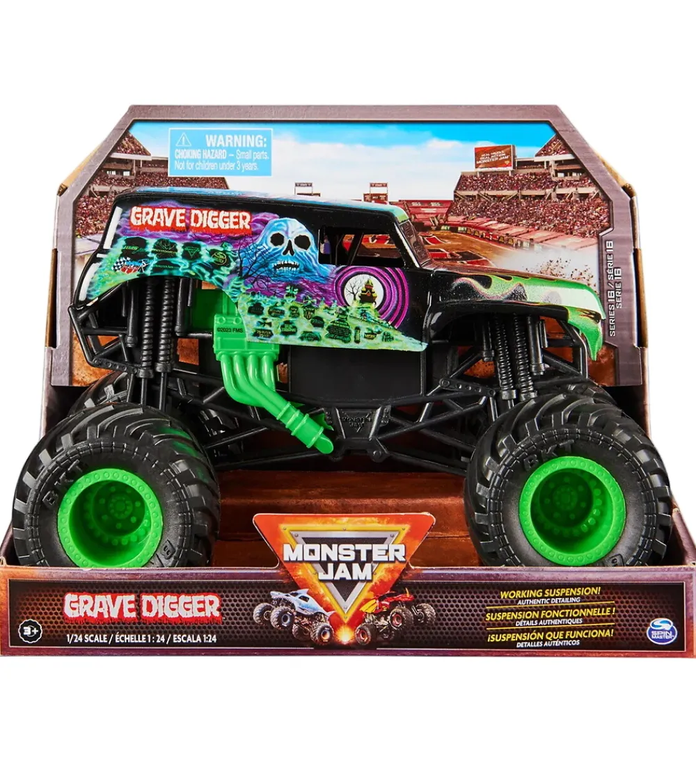 Monster Jam Biler, Tog Og Køretøjer*Collector Truck - 1:24 - Grave Digger - Sort/Grøn