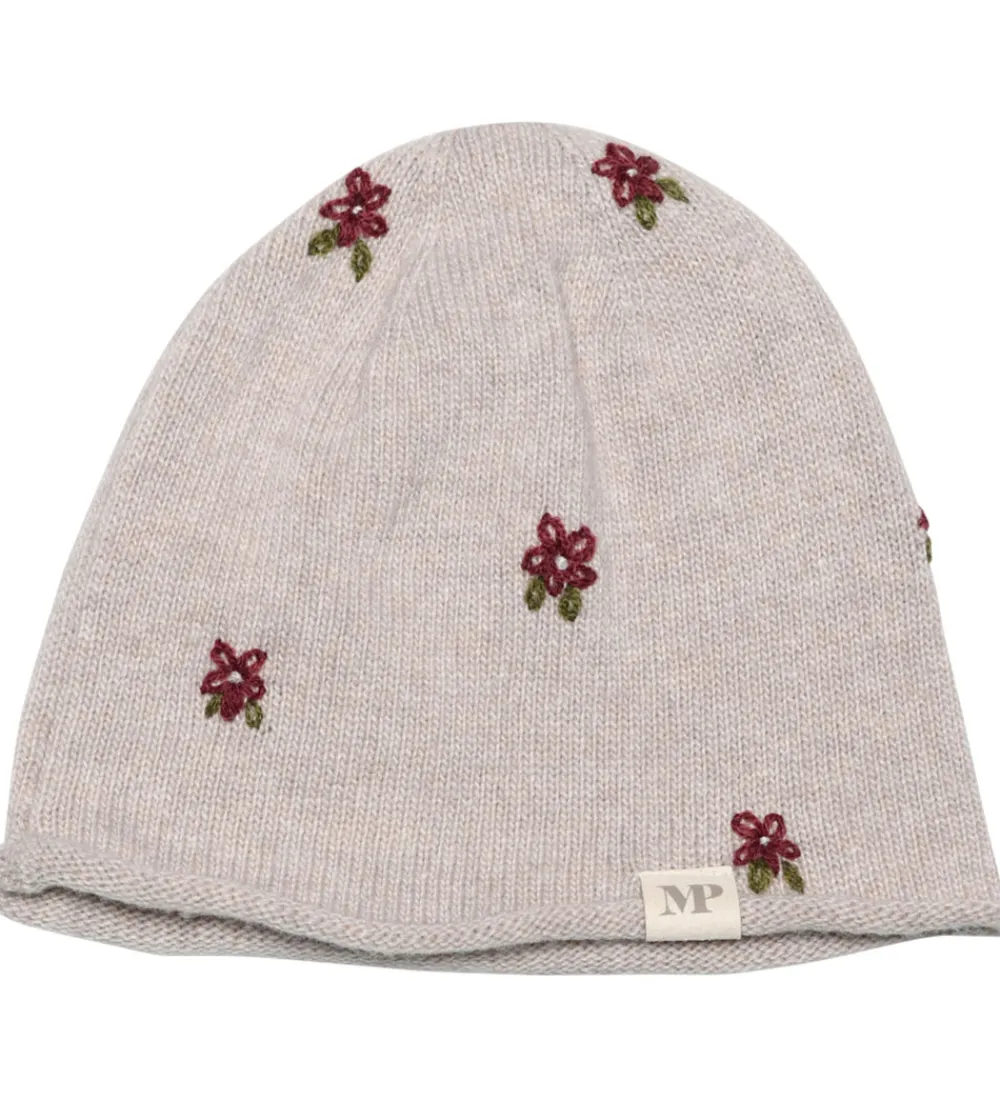 Huer Og Hatte-MP Hue - Uld - Strik - Floral - Beigemeleret