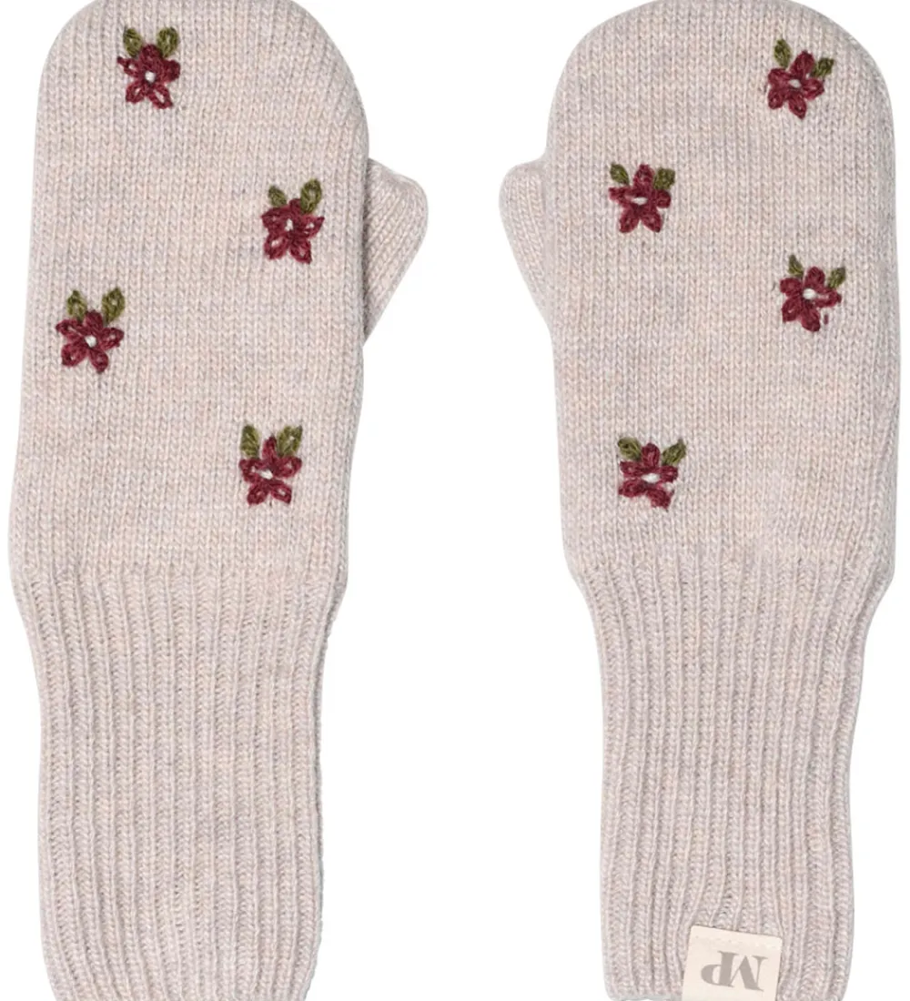 MP Handsker Og Luffer*Luffer - Strik - Cashmere - Floral - Beigemeleret