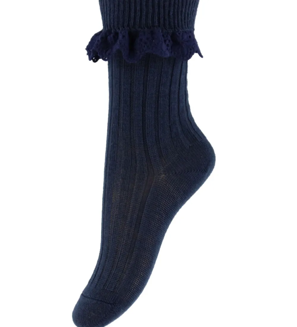 Strømper-MP Strøer m. Blonde - Uld - Rib - Navy