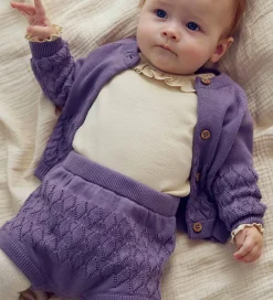 Striktrøjer-Müsli Cardigan - Strik - Leaf - Lilac Fog m. Hulmønster