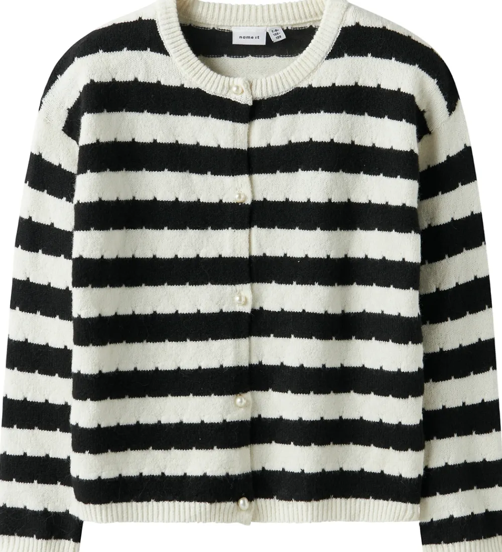 Cardigans-Name It Cardigan - NkfSylvea - Strik - Cloud Dancer/w.Black Stri