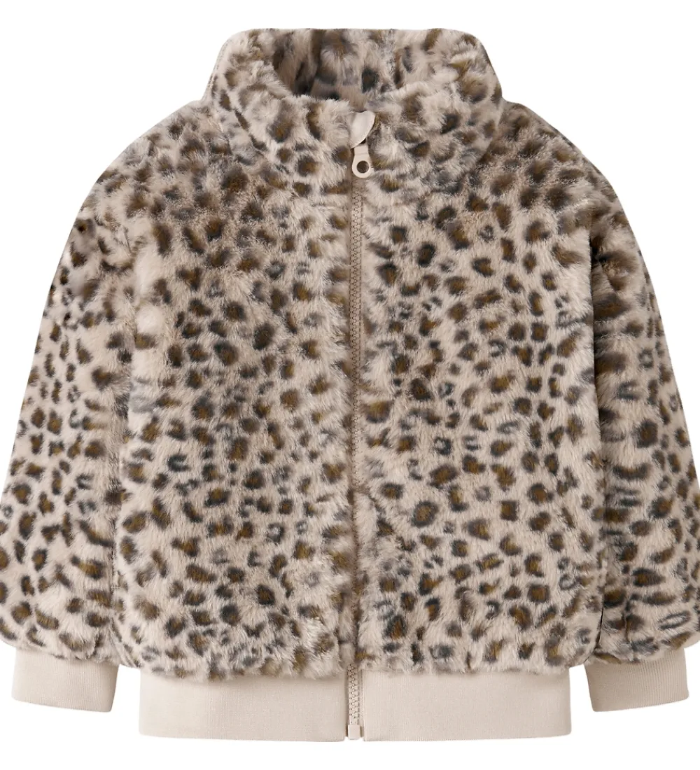Fleece-Name It Jakke - Imiteret Pels - NmfMila - Oxford Tan/Leo