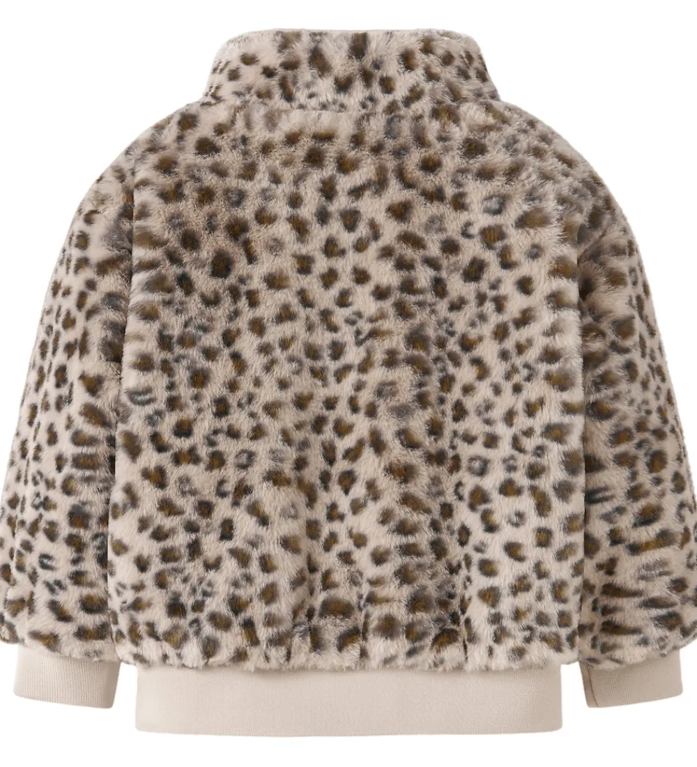 Fleece-Name It Jakke - Imiteret Pels - NmfMila - Oxford Tan/Leo