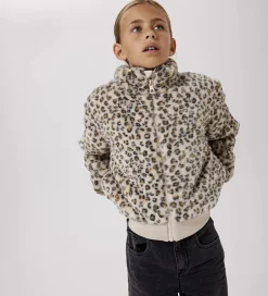 Fleece-Name It Jakke - Imiteret Pels - NkfMila - Oxford Tan/Leo