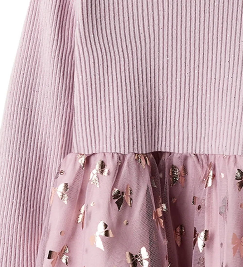 Kjoler|Juletøj-Name It Kjole - Rib/Tyl - NmfRosally - Keepsake Lilac m. Print
